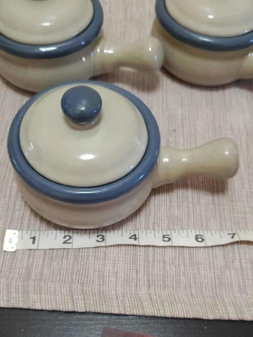 Set of 5 Blue stoneware soup crocks
